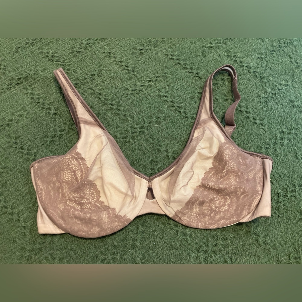 Lilyette Purple And Cream Mesh Lace Wired Paddles Bra Size 36D